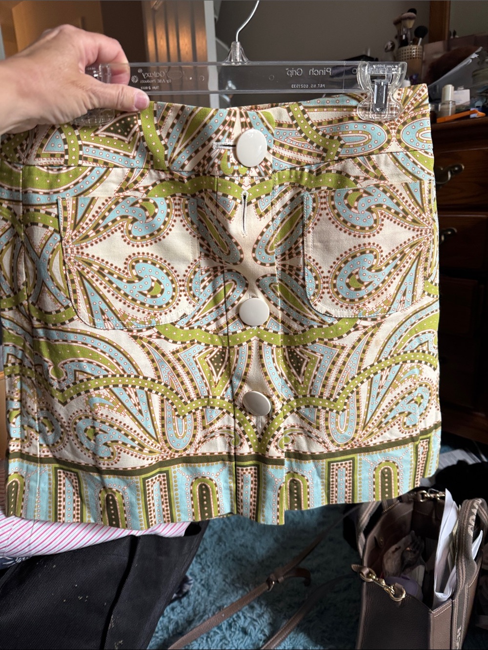 J. Crew Printed Button-Front Mini Skirt in Cream, Green & Light Blue